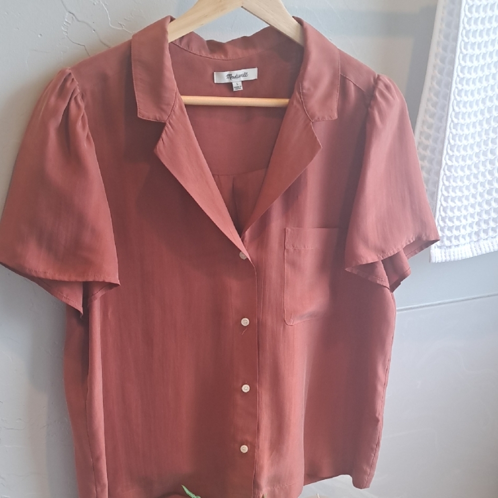 🌿Madewell Silk Camp Shirt NWOT Large - Picture 8 of 16
